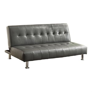 Bowery Hill Modern Faux Leather Sleeper Sofa Bed in Gray/Chrome