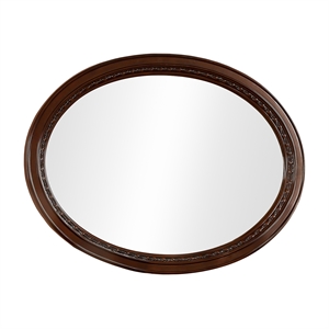 Bowery Hill Traditional Wood Frame Oval Mirror in Brown Cherry