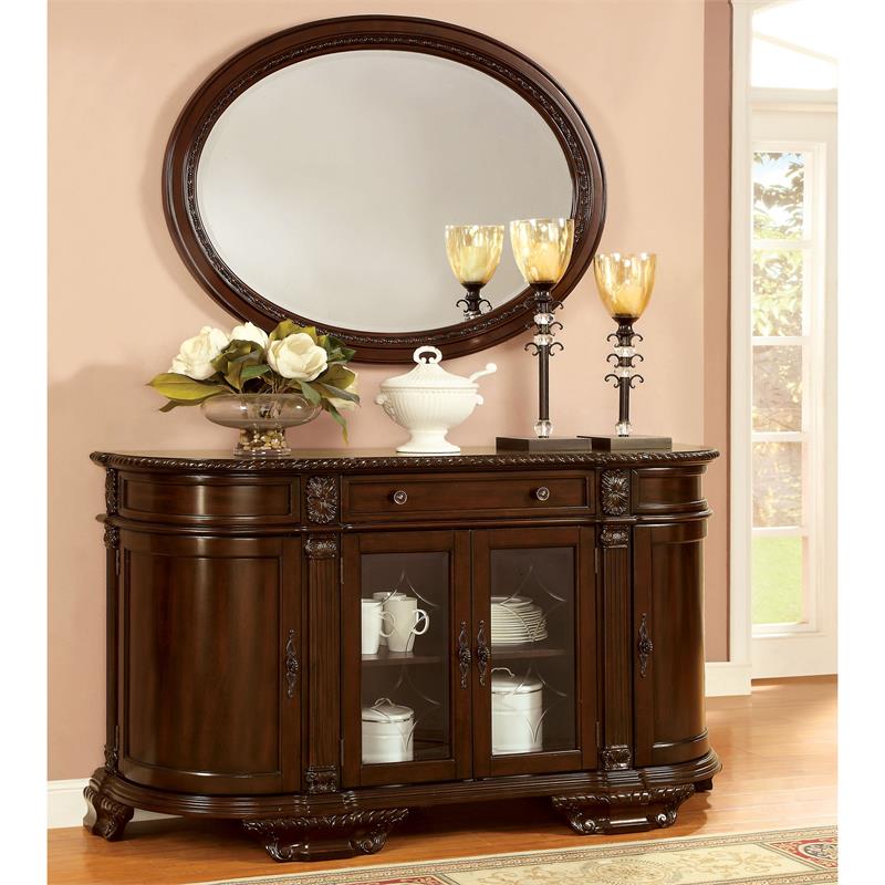 Bowery Hill Traditional Wood Frame Oval Mirror in Brown Cherry