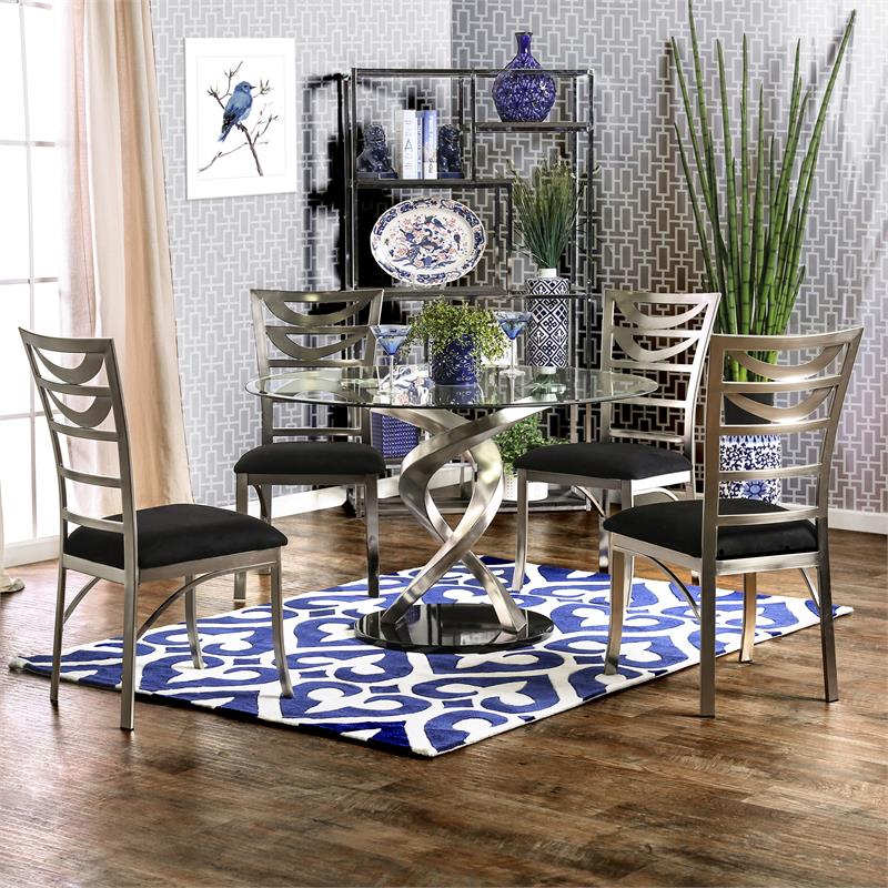 Bowery Hill 5-Piece Stainless Steel Dining Set in Silver Finish