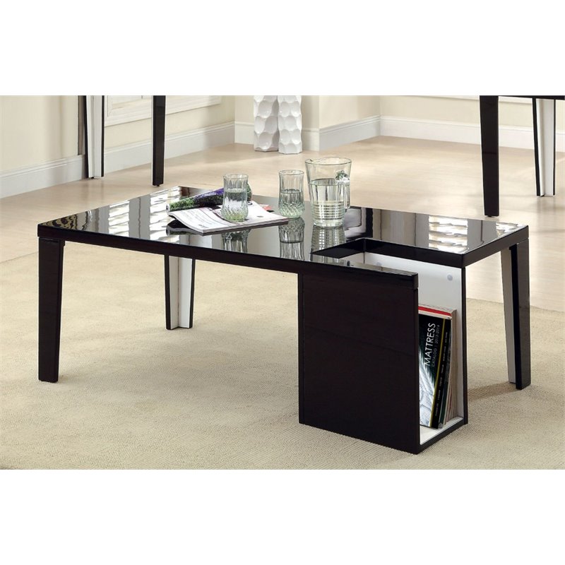 Bowery Hill Contemporary Wood Coffee Table with Storage in Black