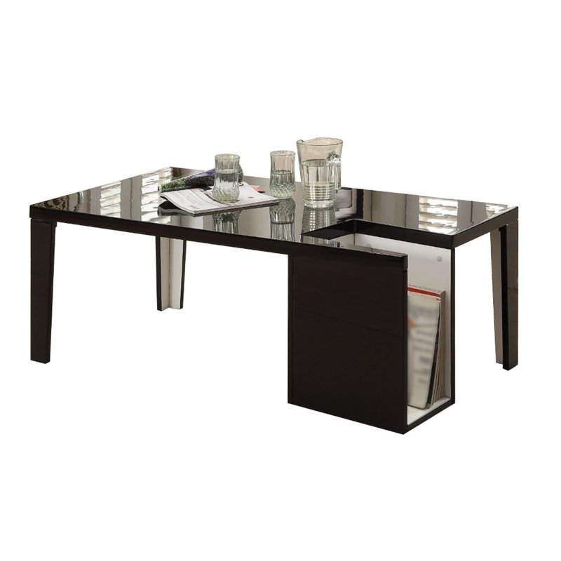 Bowery Hill Contemporary Wood Coffee Table with Storage in Black
