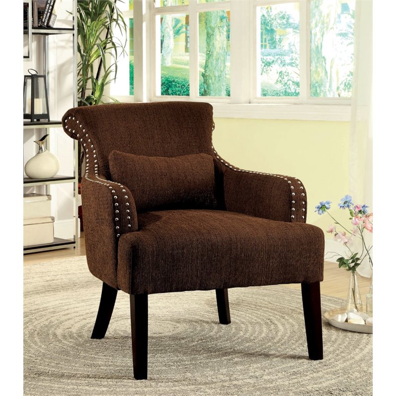 Bowery Hill Contemporary Fabric Upholstered Accent Chair in Brown