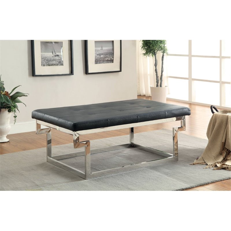 Bowery Hill Contemporary Faux Leather Tufted Bench in Black Finish