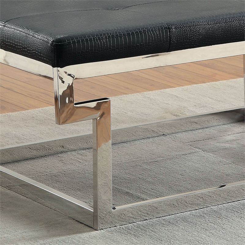 Bowery Hill Contemporary Faux Leather Tufted Bench in Black Finish