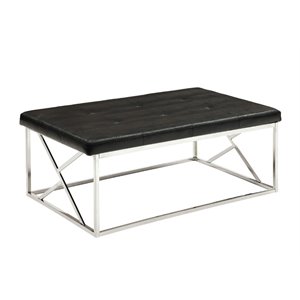 Bowery Hill Contemporary Faux Leather Tufted Bench in Black Finish