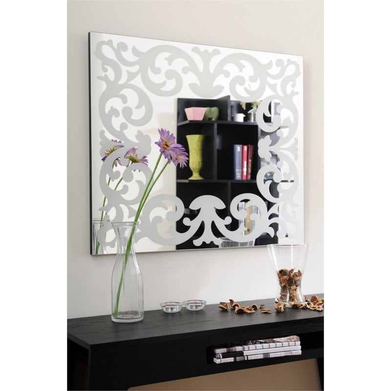 Bowery Hill Contemporary MDF Wood/Mirror Glass Frame Wall Mirror in Silver