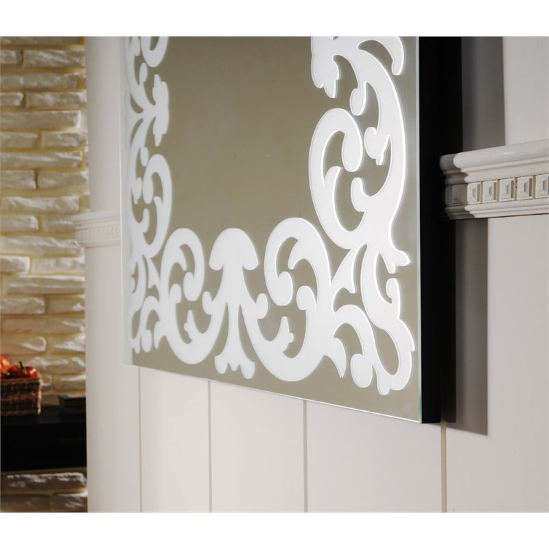 Bowery Hill Contemporary MDF Wood/Mirror Glass Frame Wall Mirror in Silver