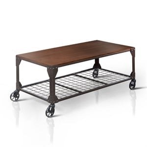 Bowery Hill Modern Metal Coffee Table with Casters in Black Finish