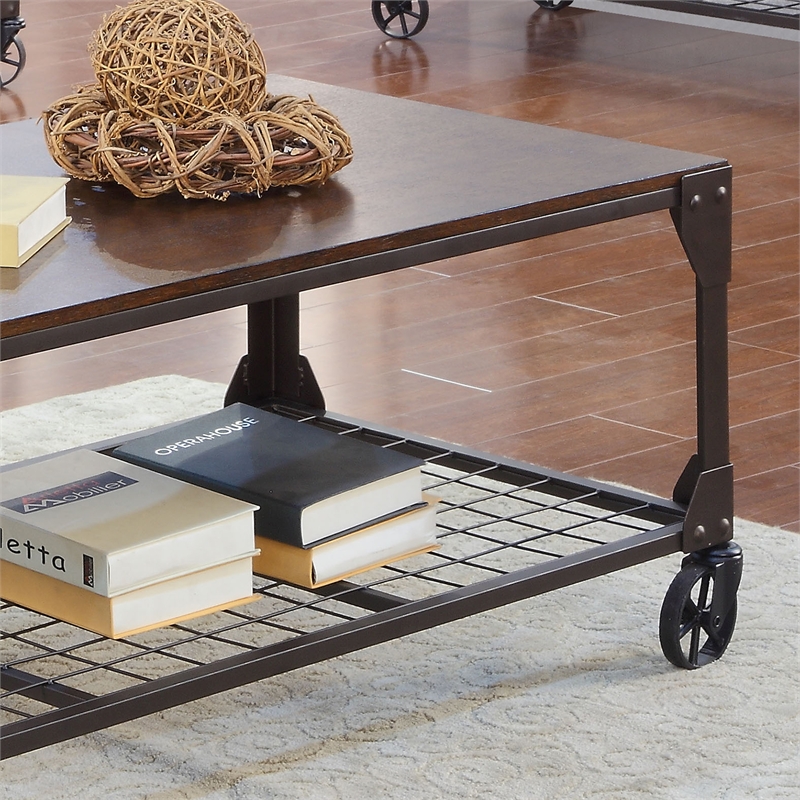 Bowery Hill Modern Metal Coffee Table with Casters in Black Finish