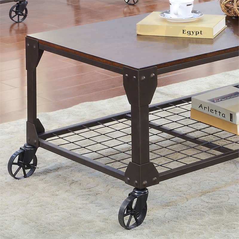 Bowery Hill Modern Metal Coffee Table with Casters in Black Finish
