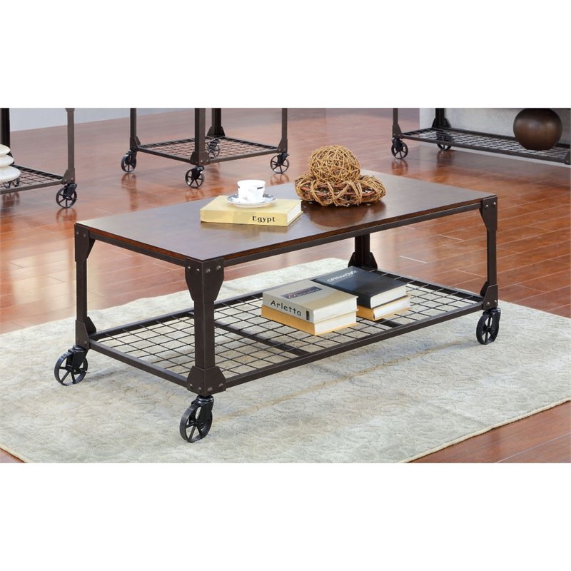 Bowery Hill Modern Metal Coffee Table with Casters in Black Finish