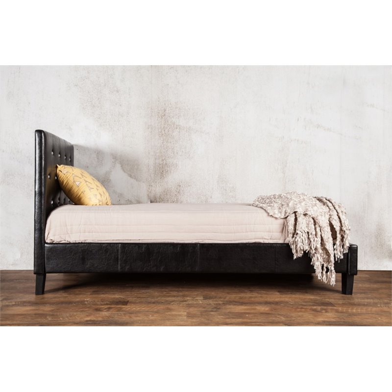 Bowery Hill Contemporary Faux Leather California King Platform Bed in Black