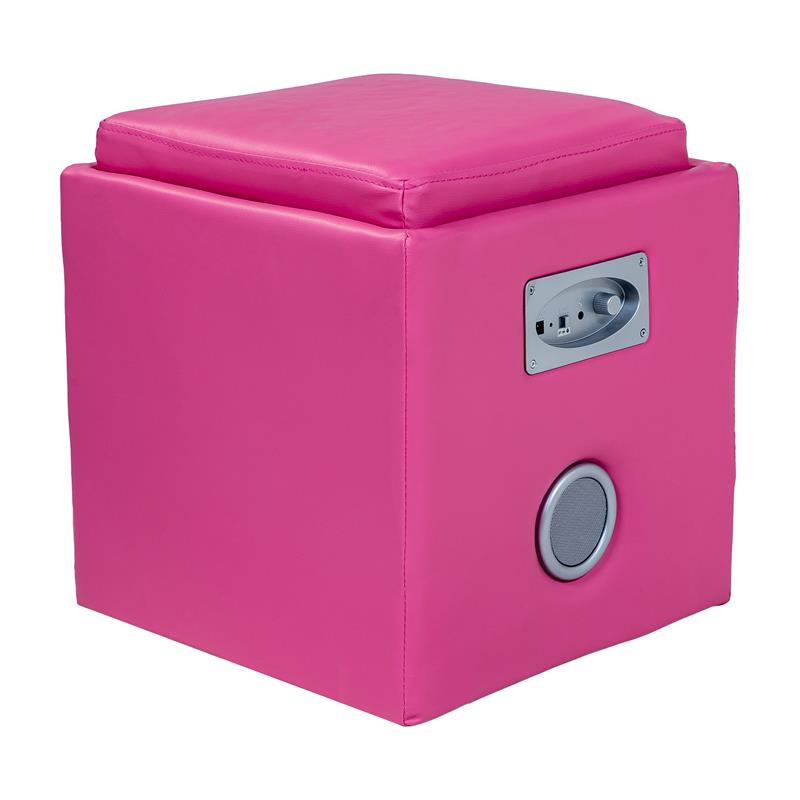 Bowery Hill Faux Leather Square Speaker Ottoman in Pink Finish