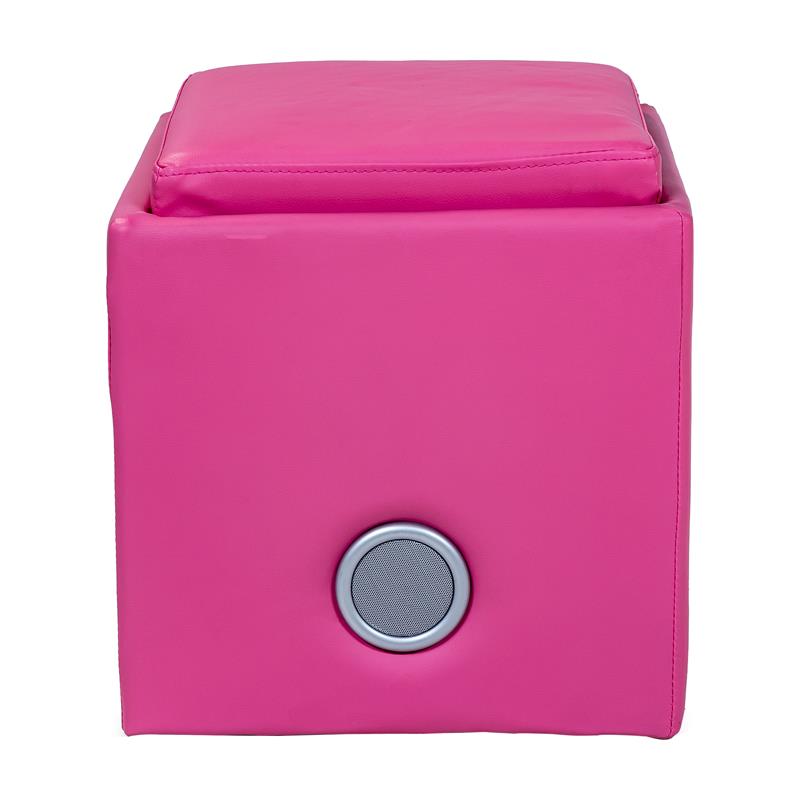 Bowery Hill Faux Leather Square Speaker Ottoman in Pink Finish