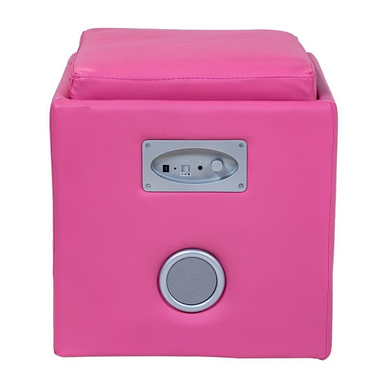 Bowery Hill Faux Leather Square Speaker Ottoman in Pink Finish
