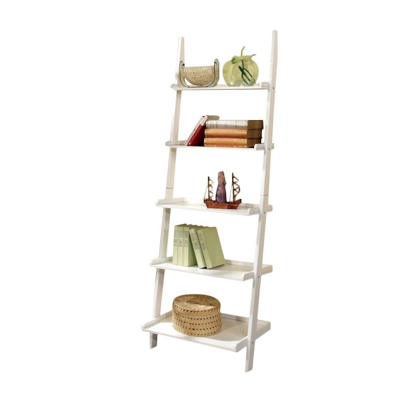 Bowery Hill Transitional Wood 5-Shelf Ladder Bookcase in White
