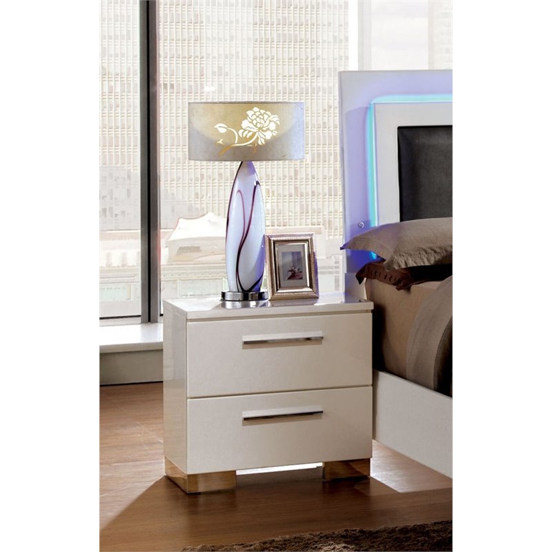 Bowery Hill 2pc Contemporary Wood Bedroom Set - Queen + Nightstand in White