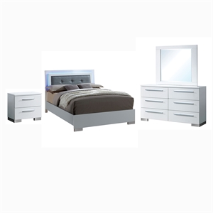 Bowery Hill 4pc Wood Bedroom Set - Queen+Nightstand+Dresser+Mirror in White