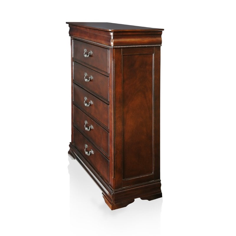 Bowery Hill 3pc Wood Panel Bedroom Set - Cal King + Nightstand + Chest in Cherry