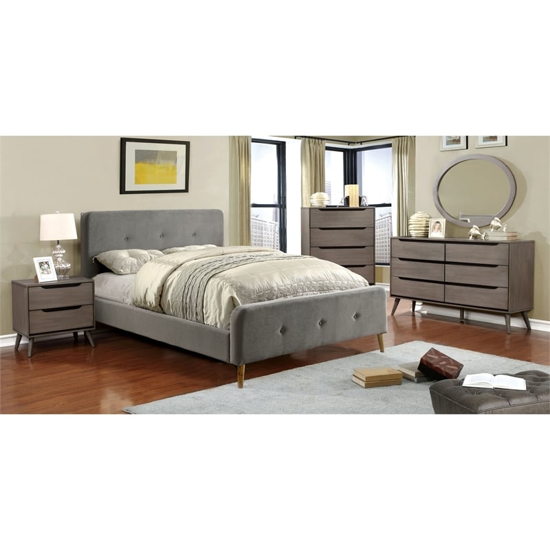 Bowery Hill Oval Shape Mid-Century Solid Wood/Wood Veneer/MDF Mirror in Gray