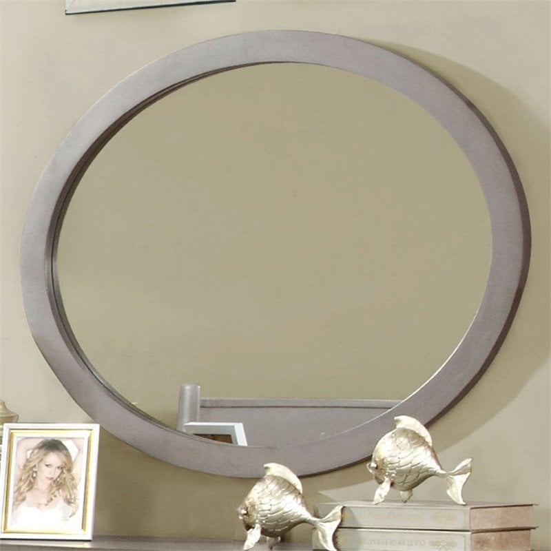 Bowery Hill Oval Shape Mid-Century Solid Wood/Wood Veneer/MDF Mirror in Gray