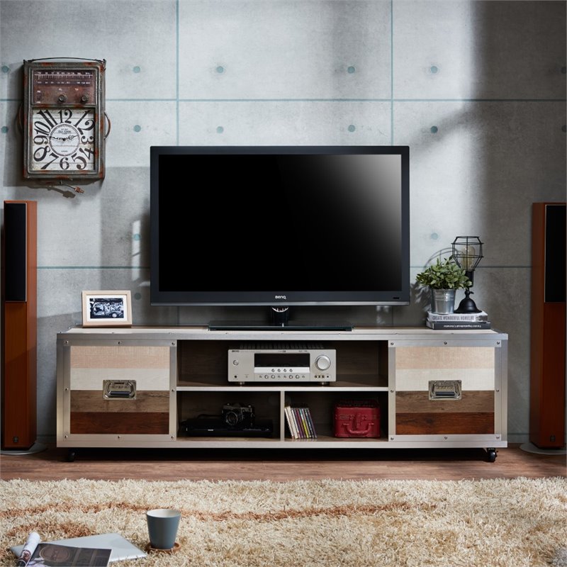 Bowery Hill Modern Metal TV Stand with Casters in Multi-color
