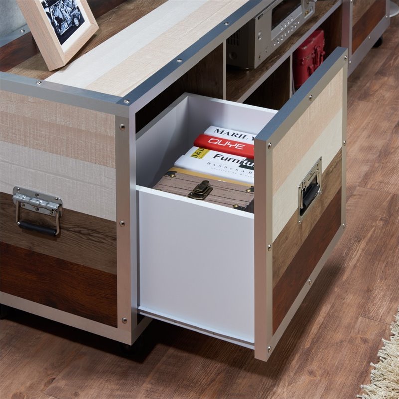 Bowery Hill Modern Metal TV Stand with Casters in Multi-color