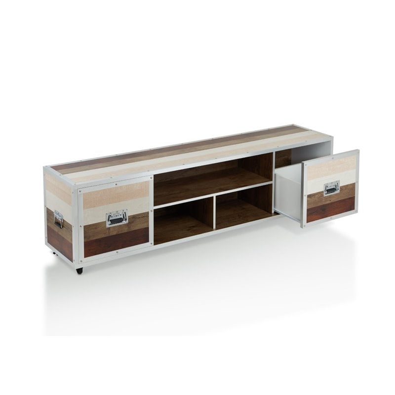 Bowery Hill Modern Metal TV Stand with Casters in Multi-color