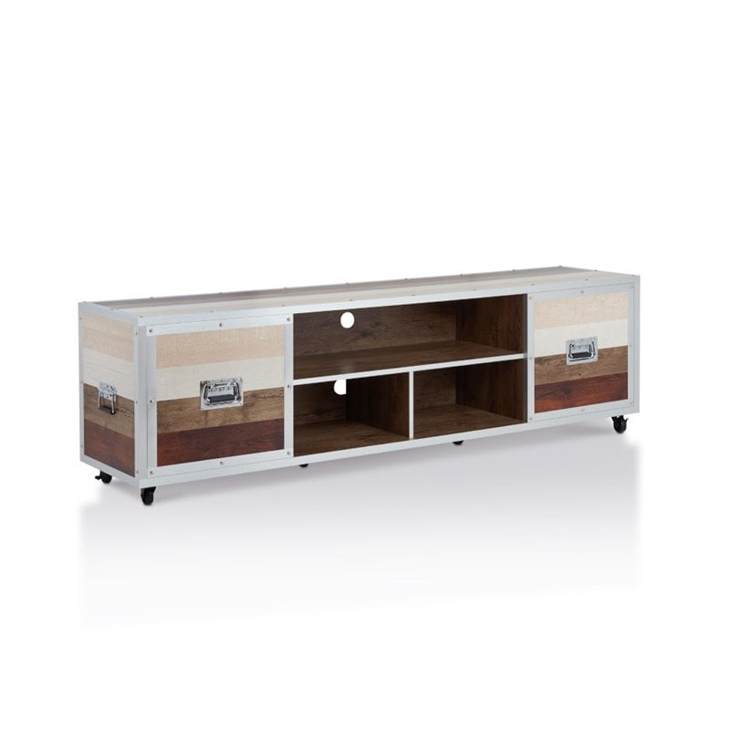 Bowery Hill Modern Metal TV Stand with Casters in Multi-color