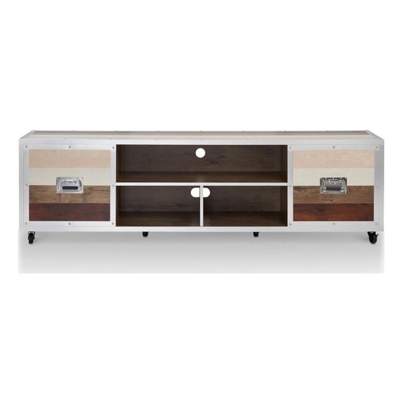 Bowery Hill Modern Metal TV Stand with Casters in Multi-color
