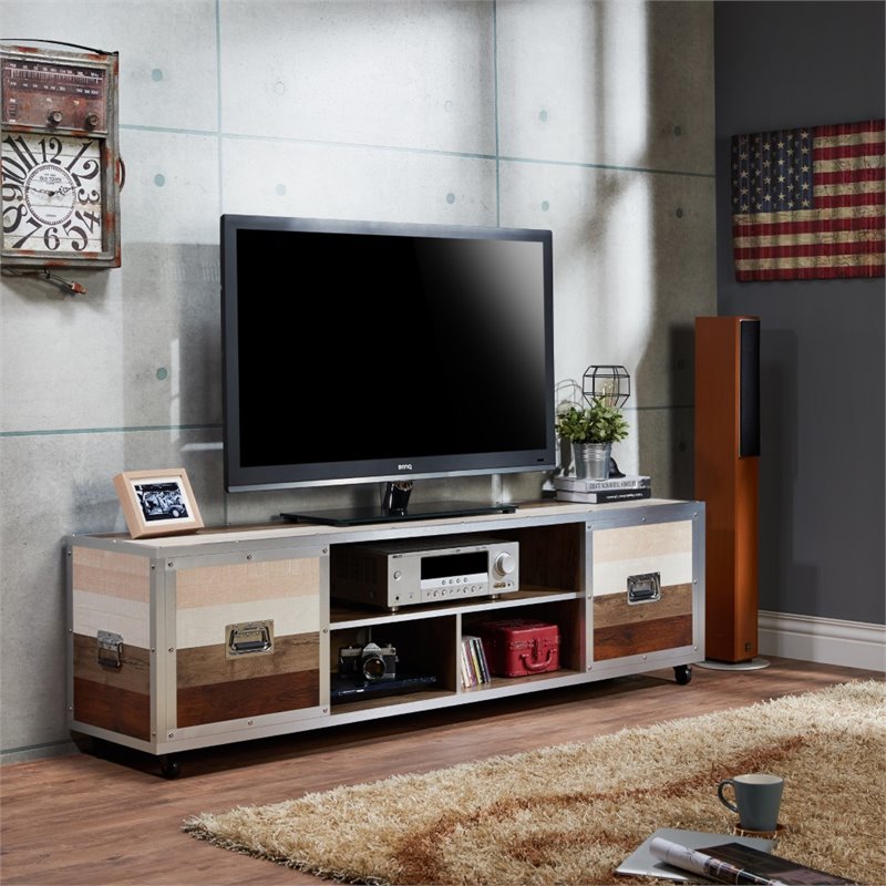 Bowery Hill Modern Metal TV Stand with Casters in Multi-color