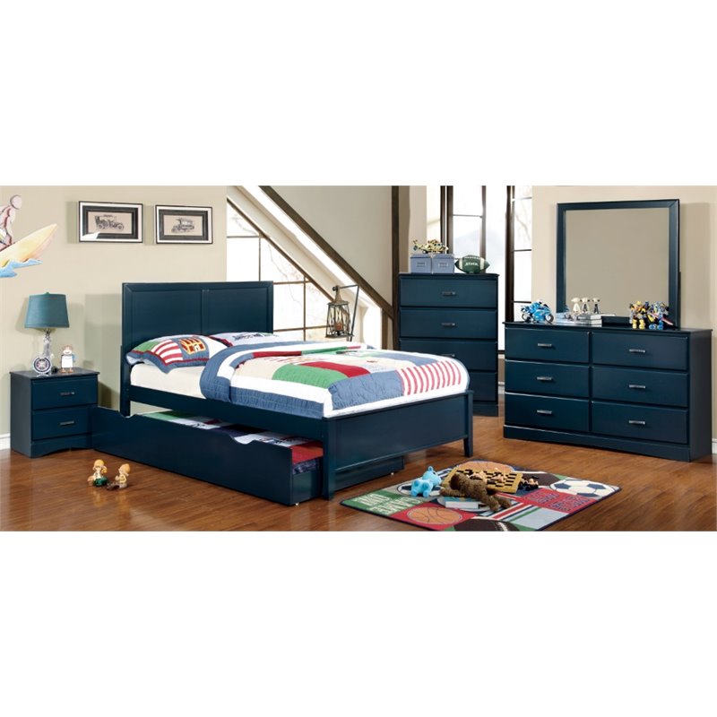 Bowery Hill Modern & Transitional Wood Twin Trundle in Blue Finish