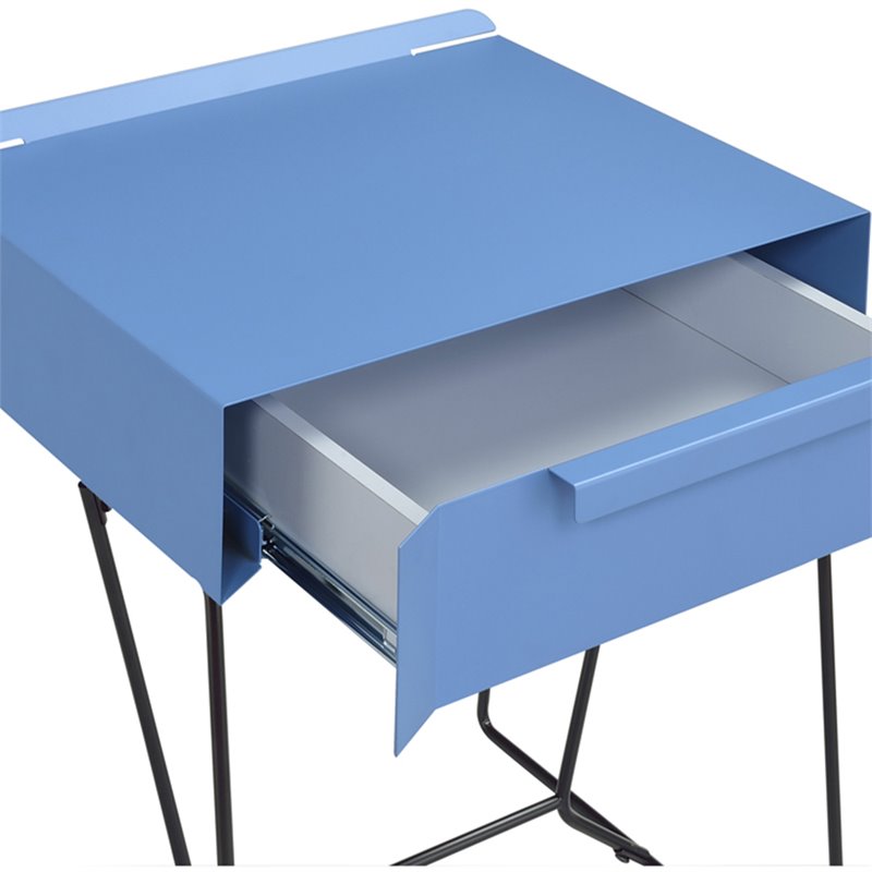 Bowery Hill Contemporary Metal 1-Drawer End Table in Blue Finish