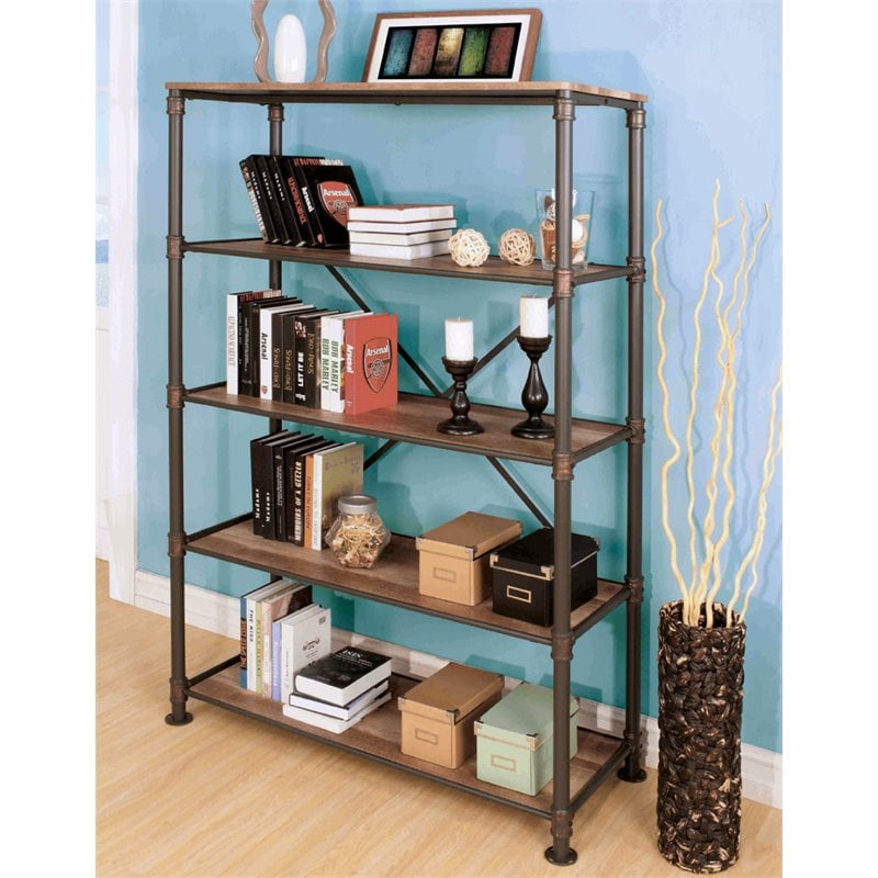 Bowery Hill 4-Shelf Contemporary Metal Bookcase in Antique Black