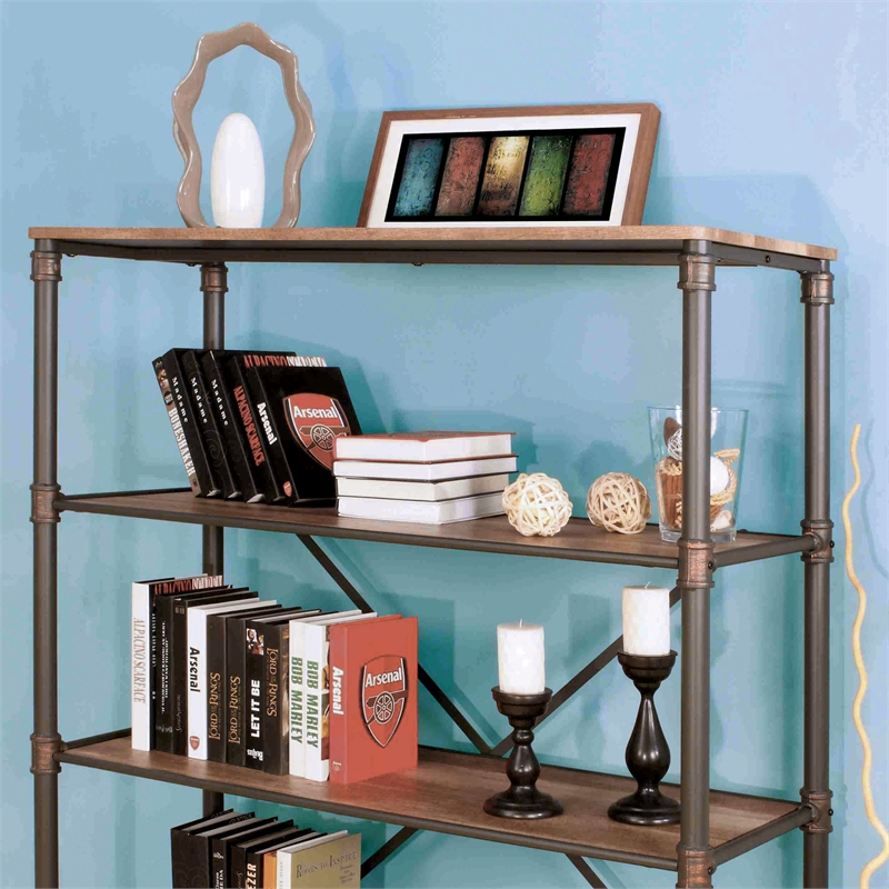 Bowery Hill 4-Shelf Contemporary Metal Bookcase in Antique Black