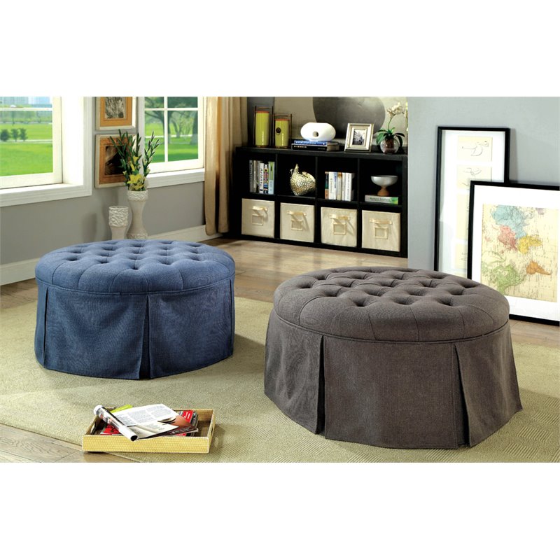 Bowery Hill Transitional Fabric Round Storage Ottoman in Gray