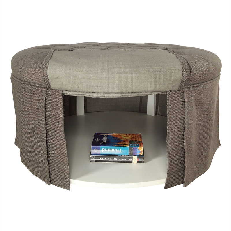 Bowery Hill Transitional Fabric Round Storage Ottoman in Gray