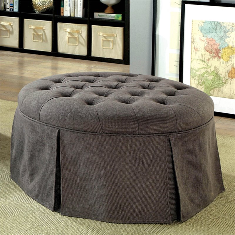Bowery Hill Transitional Fabric Round Storage Ottoman in Gray