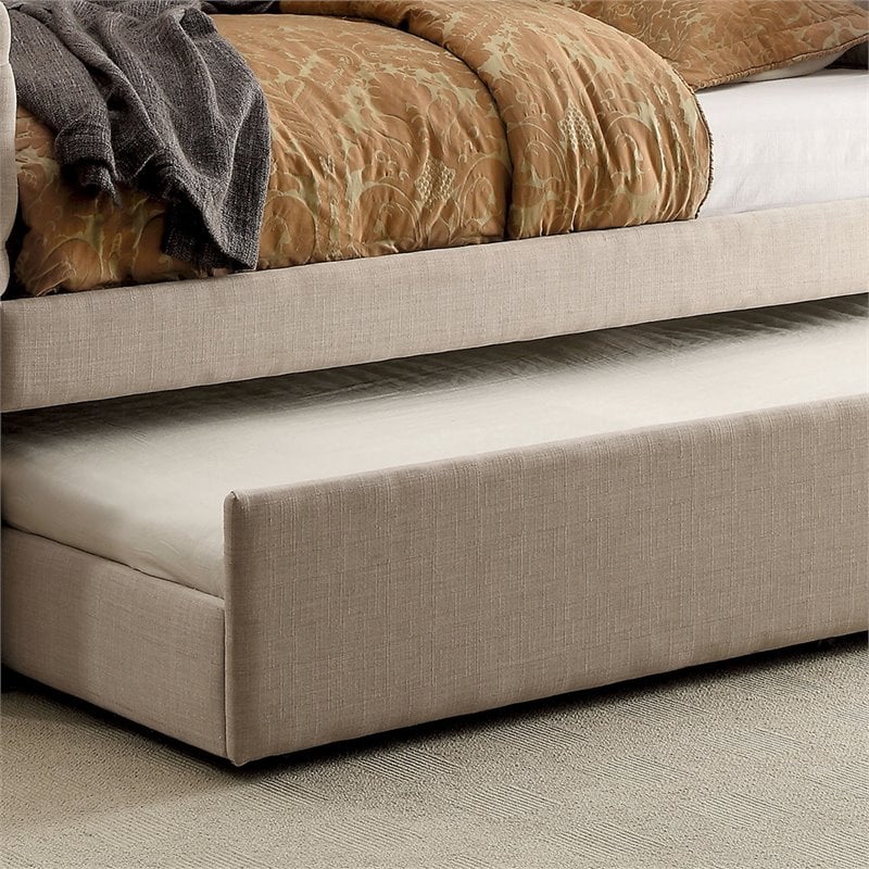 Bowery Hill Contemporary Fabric Twin Trundle in Ivory Finish