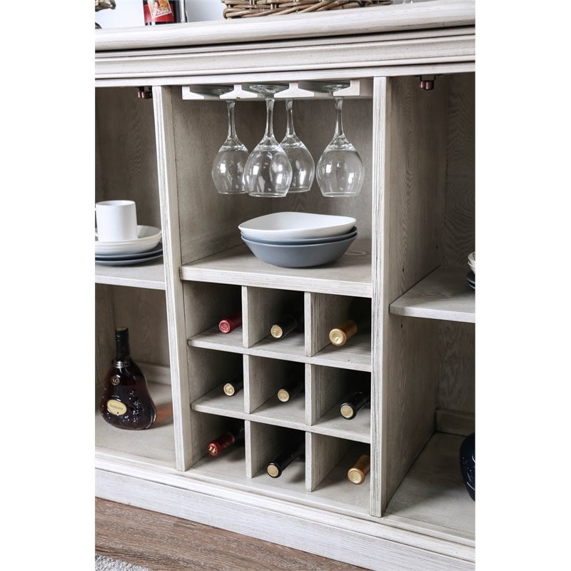 Bowery Hill Transitional Wood Wine Rack Buffet in Antique White