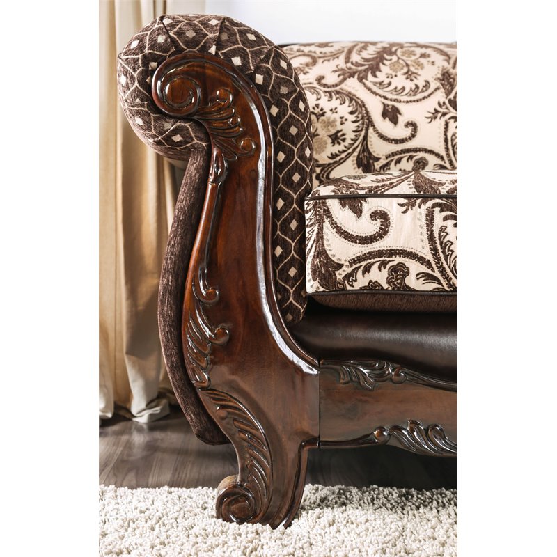 Bowery Hill Faux Leather Sofa in Dark Brown and Brown Finish