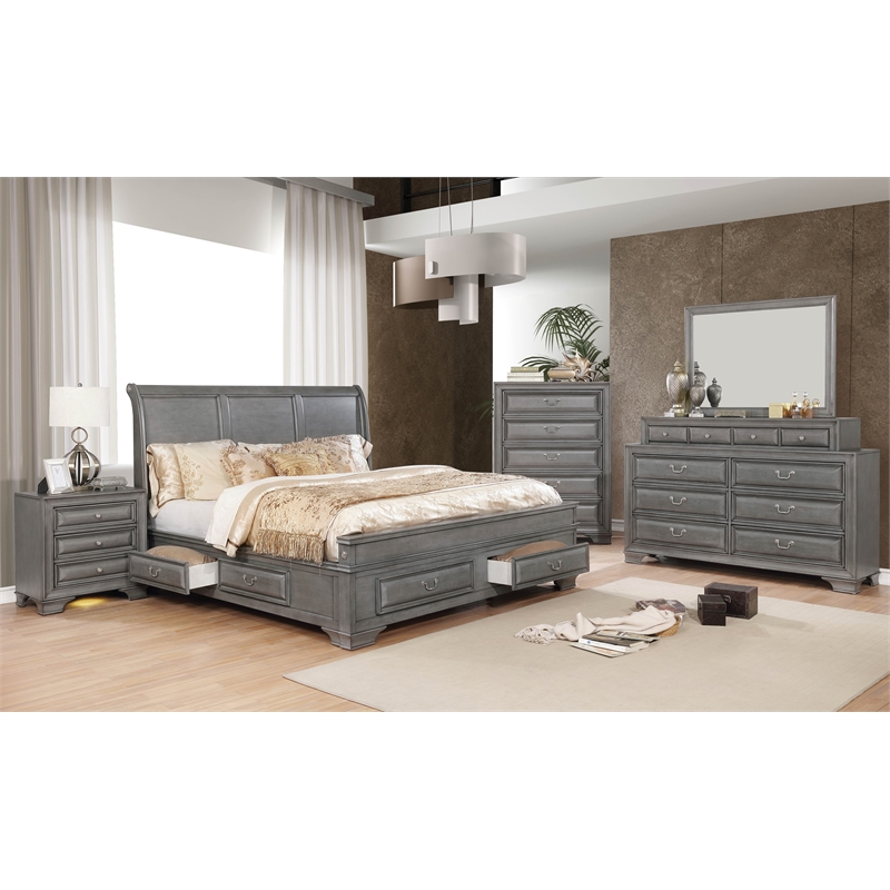 Bowery Hill Transitional Wood Queen Storage Platform Bed in Gray