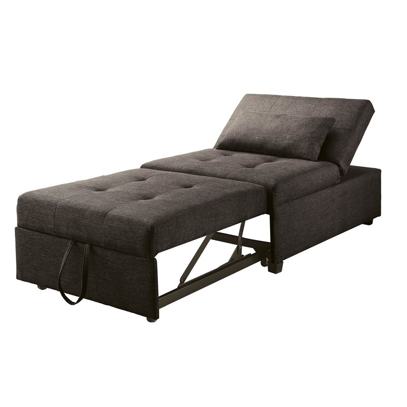Bowery Hill Contemporary Fabric Futon Ottoman with Pillow in Dark Gray