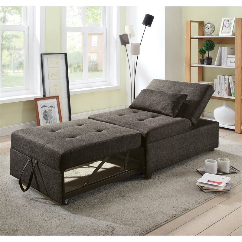 Bowery Hill Contemporary Fabric Futon Ottoman with Pillow in Dark Gray