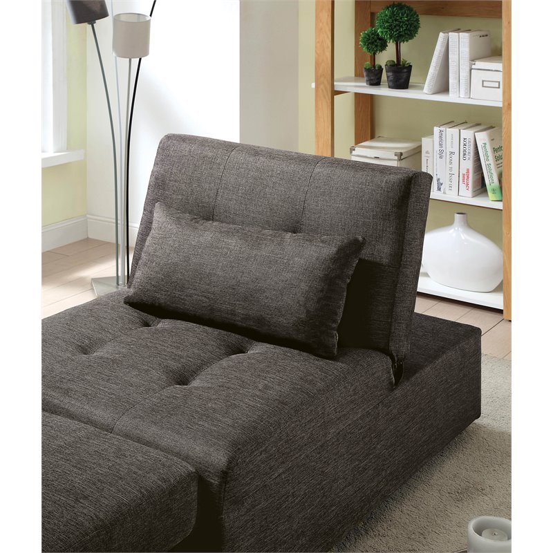 Bowery Hill Contemporary Fabric Futon Ottoman with Pillow in Dark Gray