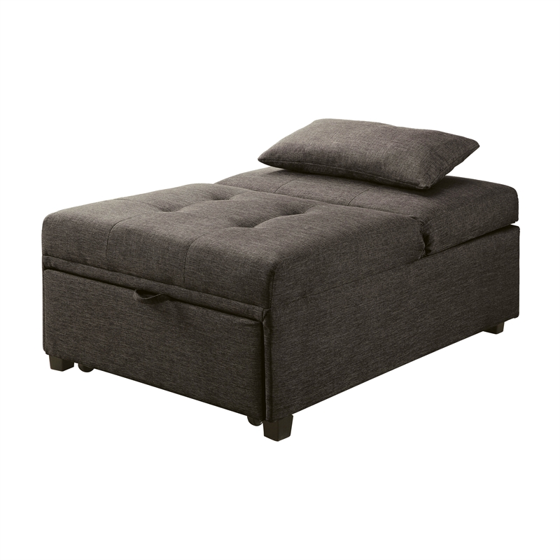 Bowery Hill Contemporary Fabric Futon Ottoman with Pillow in Dark Gray