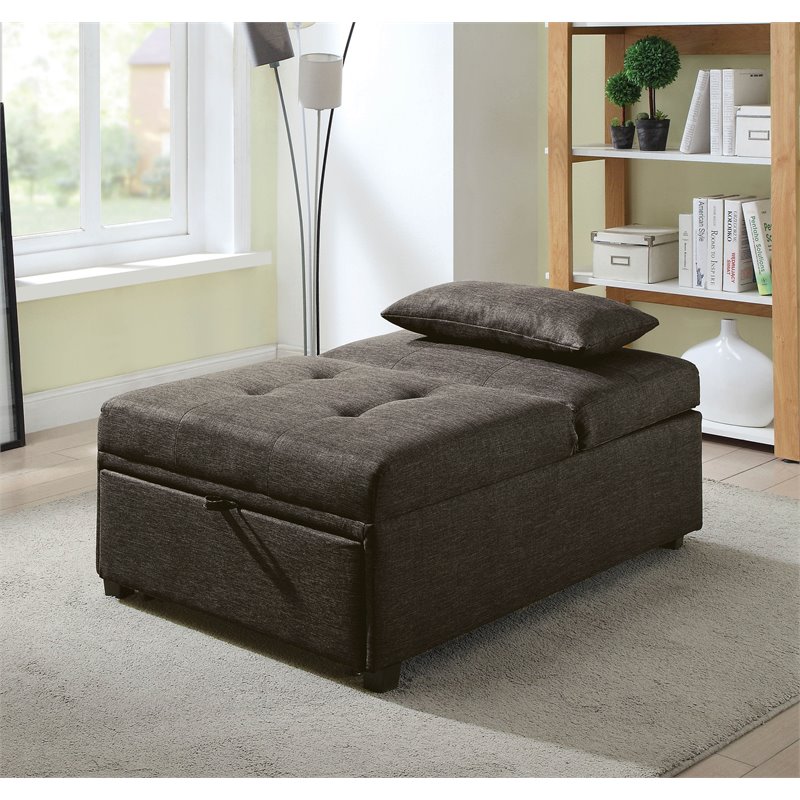 Bowery Hill Contemporary Fabric Futon Ottoman with Pillow in Dark Gray