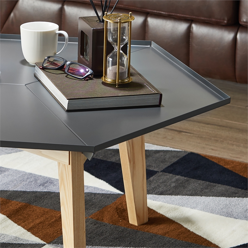 Bowery Hill Modern Chic Metal Tray-Top Coffee Table in Gray Finish