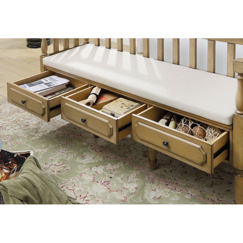 Bowery Hill Transitional Wood Storage Bench in Natural Tone Finish